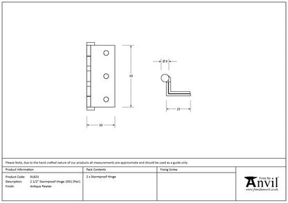 1951 STORMPROOF HINGE PR 63x27 APW - 91823 by MARCHES (ANVIL) ARCHITECTURAL HARDWARE