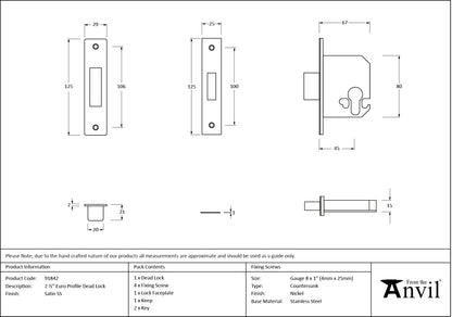 EURO DEAD LOCK BS BS44 64 SSS - 91842 by MARCHES (ANVIL) ARCHITECTURAL HARDWARE