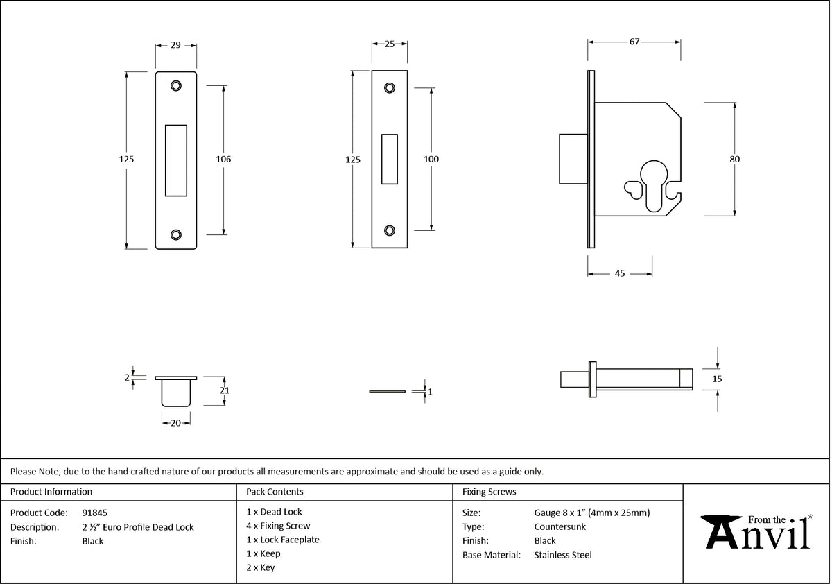 EURO DEAD LOCK BS BS44 64 BLK - 91845 by MARCHES (ANVIL) ARCHITECTURAL HARDWARE