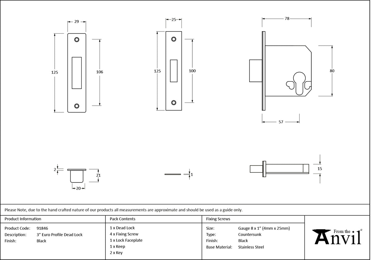 EURO DEAD LOCK BS BS56 76 BLK - 91846 by MARCHES (ANVIL) ARCHITECTURAL HARDWARE