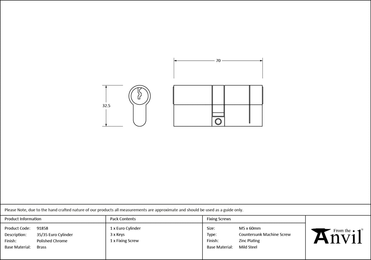 EURO CYLINDER 5PIN DIFFER 35/35 PCP - 91858 by MARCHES (ANVIL) ARCHITECTURAL HARDWARE