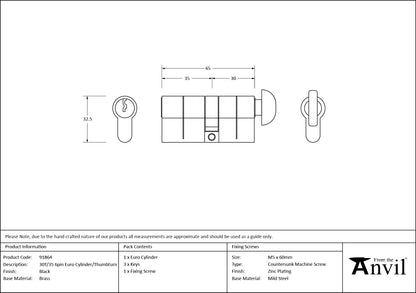 EURO CYLINDER/THUMBTURN 6PIN DIFFER 30T/35 BLK - 91864 by MARCHES (ANVIL) ARCHITECTURAL HARDWARE