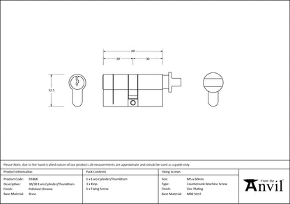 EURO CYLINDER/THUMBTURN 5PIN DIFFER 30/30 PCP - 91868 by MARCHES (ANVIL) ARCHITECTURAL HARDWARE