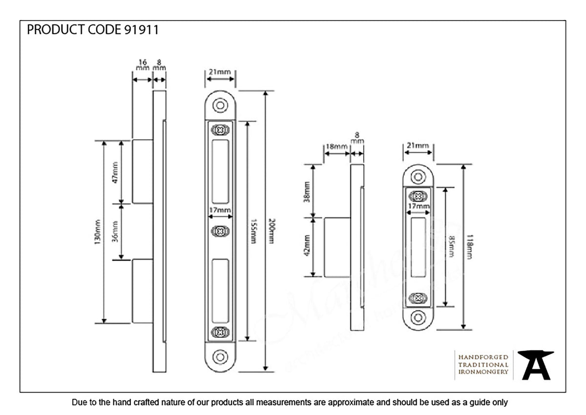 ESPAGNOLETTE PLAIN KEEP SET 200x21 BZP - 91911 by MARCHES (ANVIL) ARCHITECTURAL HARDWARE