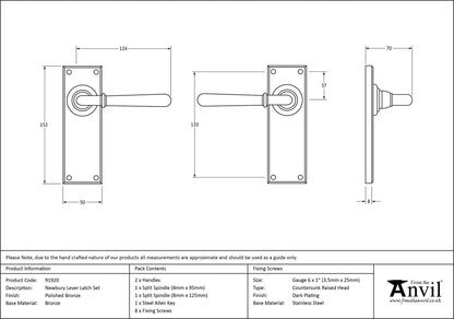 NEWBURY LEVER HANDLE LATCH 124x152x70 PBZ - 91920 by MARCHES (ANVIL) ARCHITECTURAL HARDWARE
