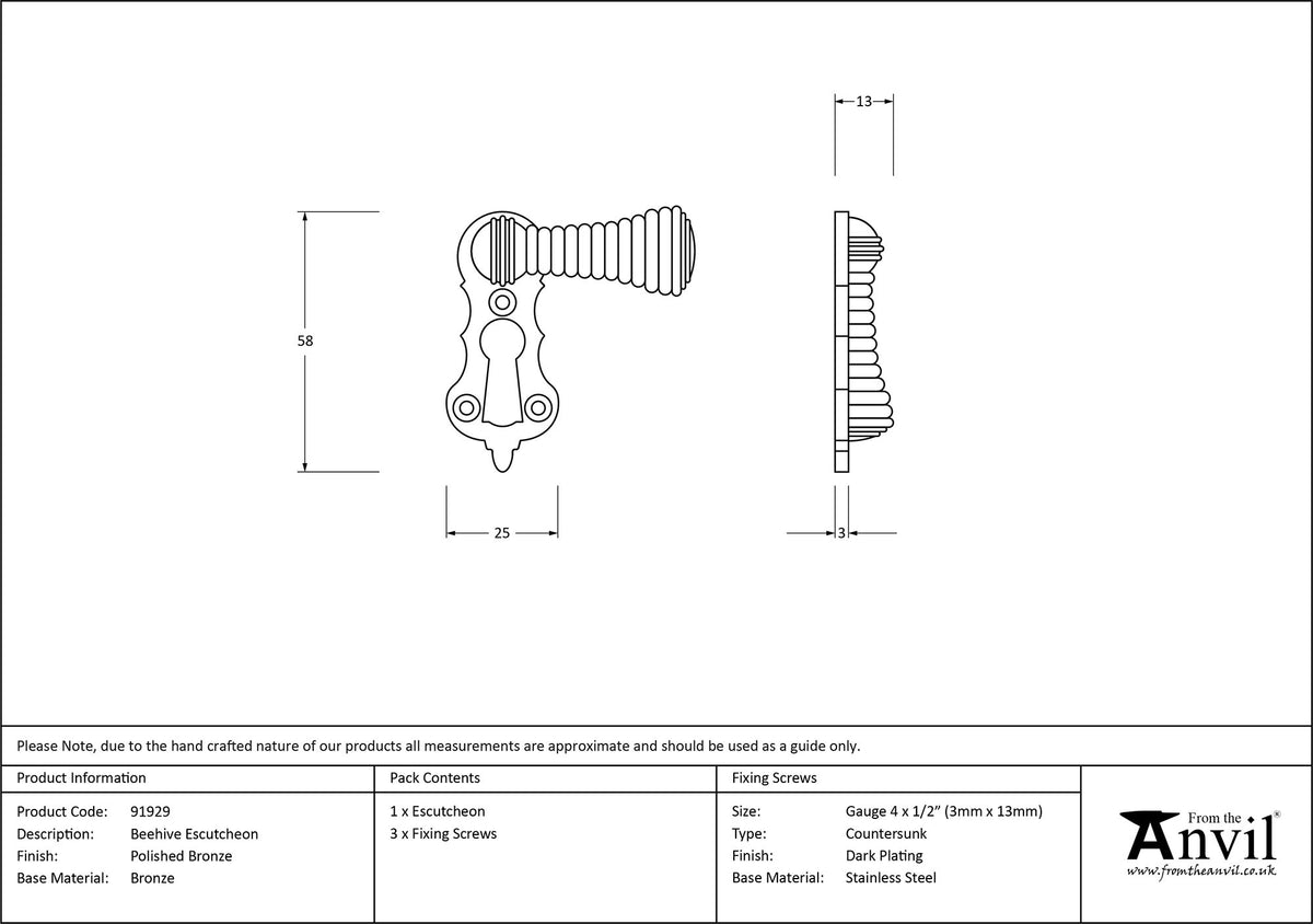 ESCUTCHEON BEEHIVE 58x25x13 PBZ - 91929 by MARCHES (ANVIL) ARCHITECTURAL HARDWARE