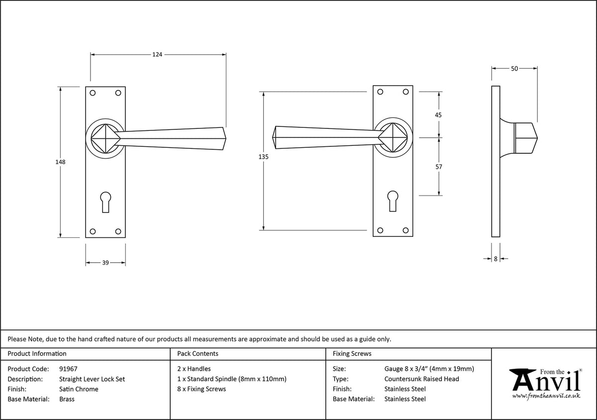 STRAIGHT LEVER HANDLE LOCK 124x148x50 SCP - 91967 by MARCHES (ANVIL) ARCHITECTURAL HARDWARE