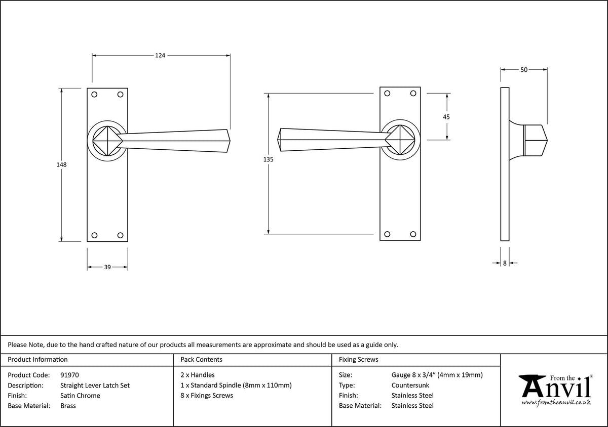STRAIGHT LEVER HANDLE LATCH 124x148x50 SCP - 91970 by MARCHES (ANVIL) ARCHITECTURAL HARDWARE