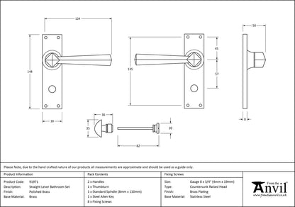 STRAIGHT LEVER HANDLE BATH 124x148x50 PBR - 91971 by MARCHES (ANVIL) ARCHITECTURAL HARDWARE