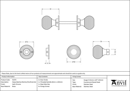 HEAVY BEEHIVE MORTICE/RIM KNOB 50x64x51 SCP - 91974 by MARCHES (ANVIL) ARCHITECTURAL HARDWARE