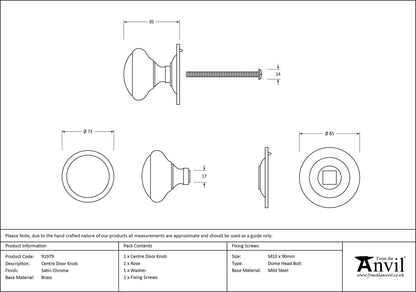 CENTRE DOOR KNOB 73x85x85 SCP - 91979 by MARCHES (ANVIL) ARCHITECTURAL HARDWARE