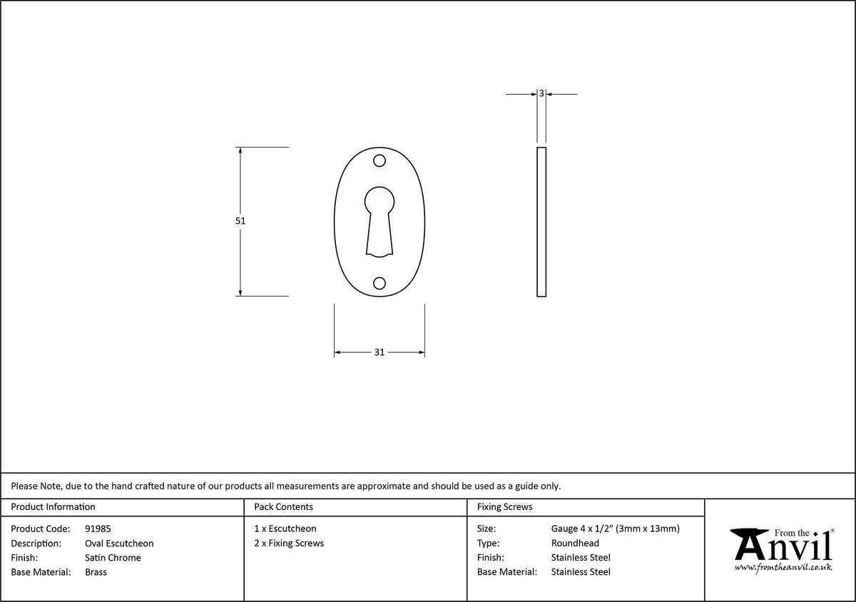 ESCUTCHEON OVAL 51x31x2.5 SCP - 91985 by MARCHES (ANVIL) ARCHITECTURAL HARDWARE