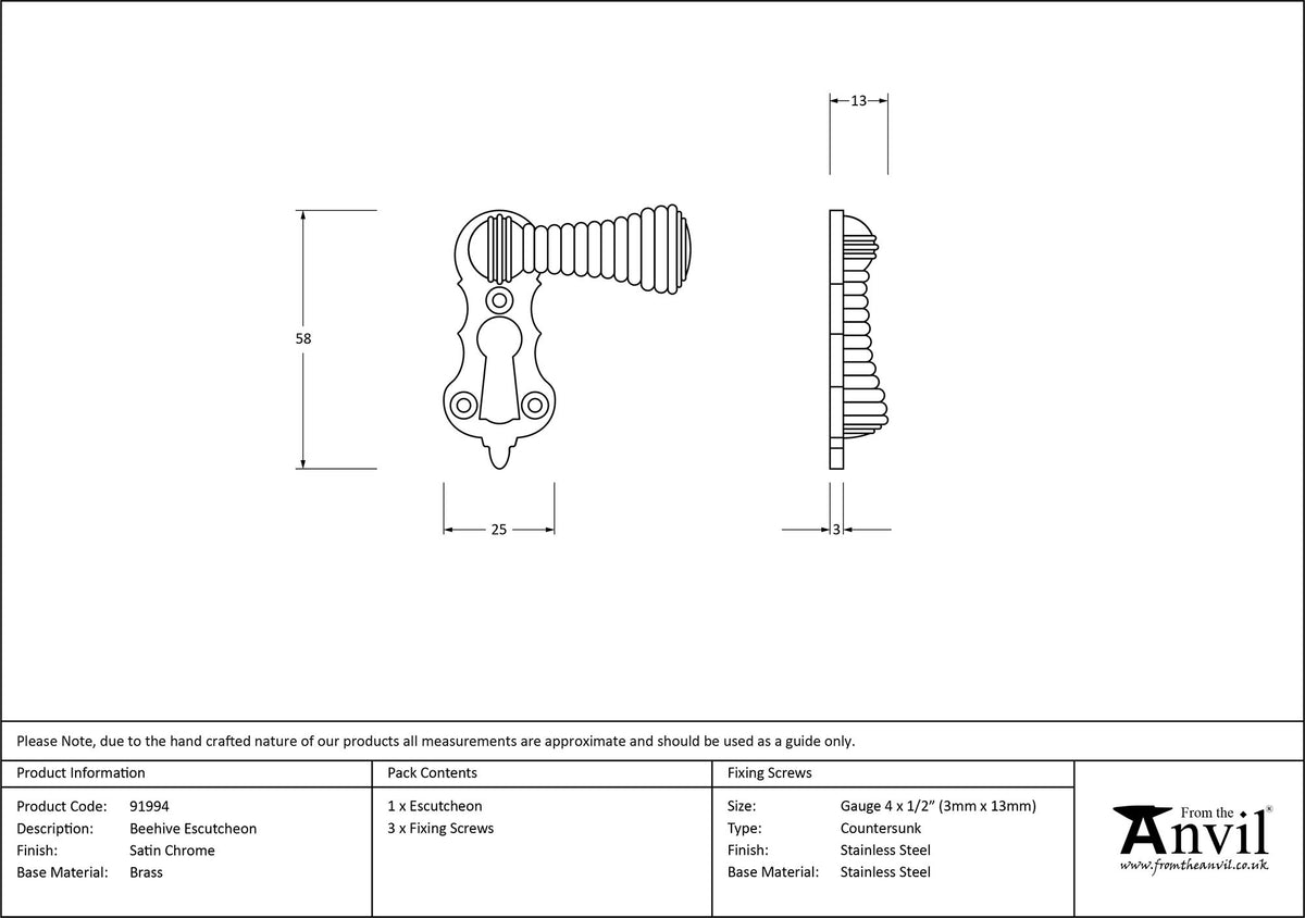 ESCUTCHEON BEEHIVE 58x25x13 SCP - 91994 by MARCHES (ANVIL) ARCHITECTURAL HARDWARE