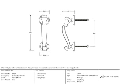 DOCTOR'S DOOR KNOCKER 57x196x69 PNP - 92000 by MARCHES (ANVIL) ARCHITECTURAL HARDWARE
