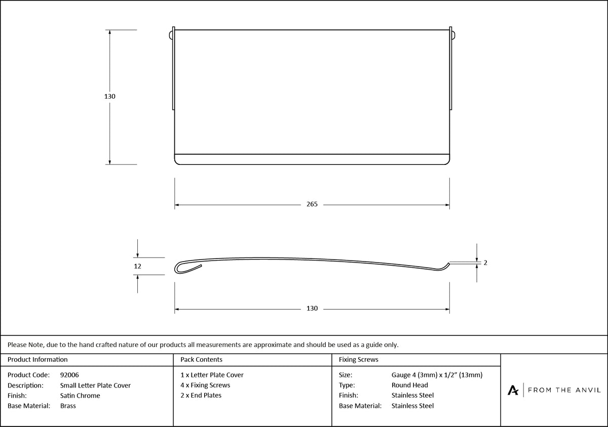 LETTER PLATE COVER 265x110x12 SCP - 92006 by MARCHES (ANVIL) ARCHITECTURAL HARDWARE