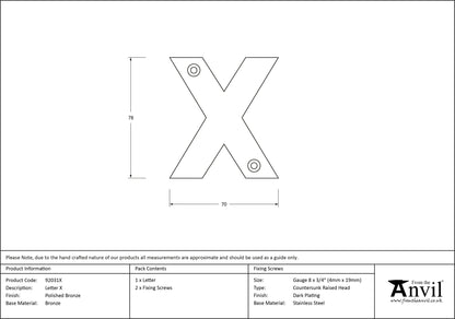 LETTER X 78x70x8 PBZ - 92031X by MARCHES (ANVIL) ARCHITECTURAL HARDWARE