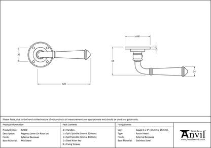 REGENCY LEVER HANDLE+ROSE SPRUNG 120x60x64 EBX - 92050 by MARCHES (ANVIL) ARCHITECTURAL HARDWARE