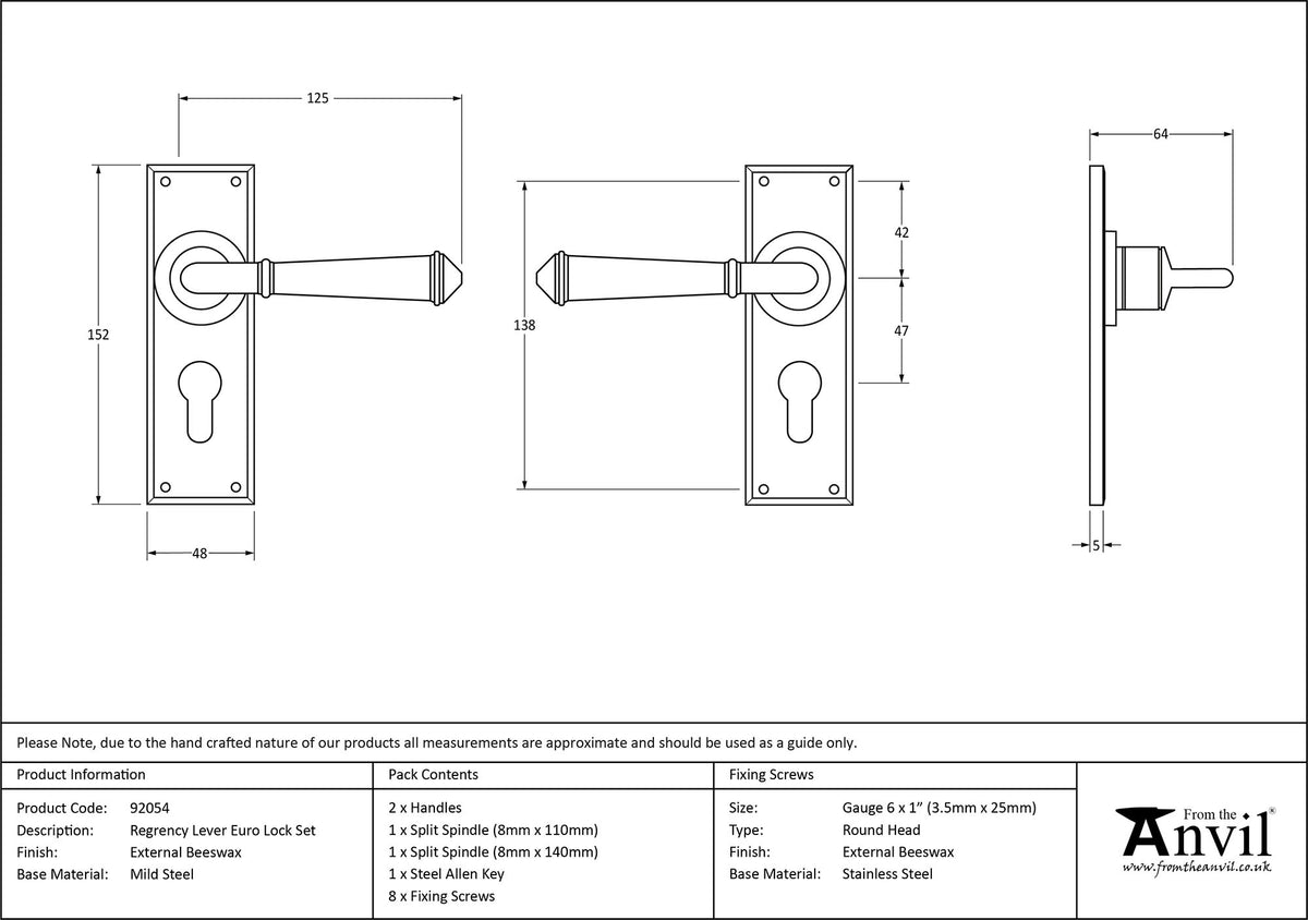 REGENCY LEVER HANDLE EURO 125x152 EBX - 92054 by MARCHES (ANVIL) ARCHITECTURAL HARDWARE
