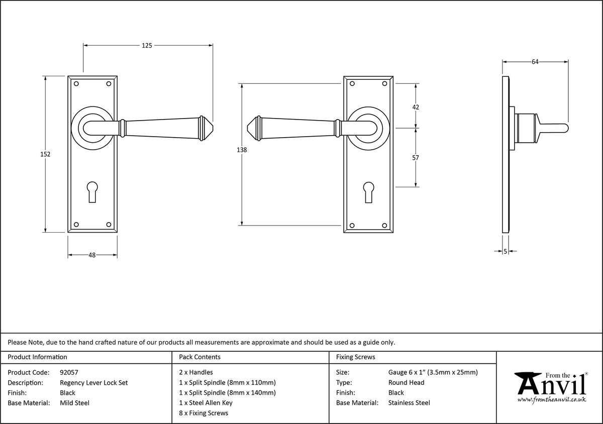 REGENCY LEVER HANDLE LOCK 125x152x64 BLK - 92057 by MARCHES (ANVIL) ARCHITECTURAL HARDWARE