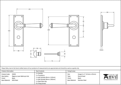 REGENCY LEVER HANDLE BATH 125x152x64 BLK - 92059 by MARCHES (ANVIL) ARCHITECTURAL HARDWARE
