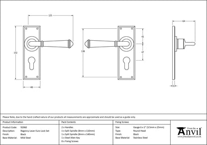 REGENCY LEVER HANDLE EURO 125x152x64 BLK - 92060 by MARCHES (ANVIL) ARCHITECTURAL HARDWARE