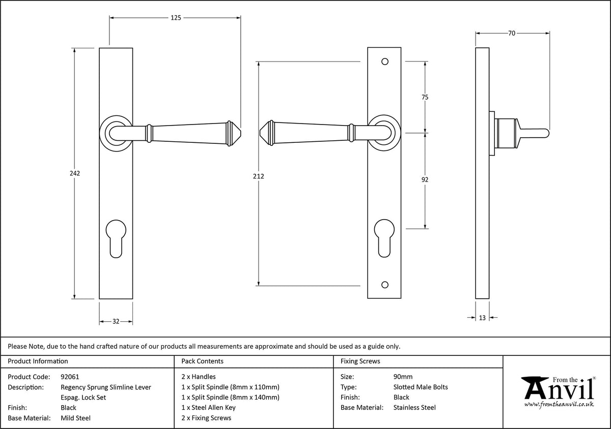 REGENCY SLIM LEVER ESPAGNOLETTE LOCK 125x242x70 BLK - 92061 by MARCHES (ANVIL) ARCHITECTURAL HARDWARE