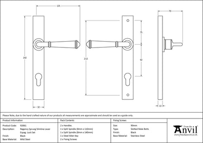 REGENCY SLIM LEVER ESPAGNOLETTE LOCK 125x242x70 BLK - 92061 by MARCHES (ANVIL) ARCHITECTURAL HARDWARE