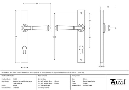 REGENCY SLIM LEVER ESPAGNOLETTE LOCK 125x242x70 PEW - 92062 by MARCHES (ANVIL) ARCHITECTURAL HARDWARE