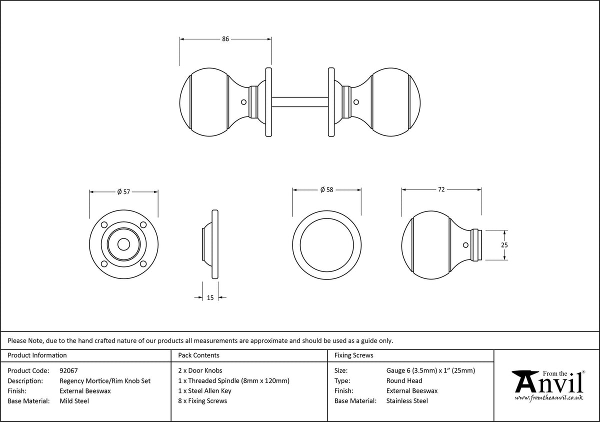 REGENCY MORTICE/RIM KNOB 58x86x57 EBX - 92067 by MARCHES (ANVIL) ARCHITECTURAL HARDWARE