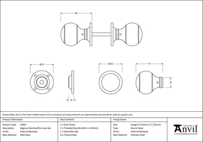 REGENCY MORTICE/RIM KNOB 58x86x57 EBX - 92067 by MARCHES (ANVIL) ARCHITECTURAL HARDWARE