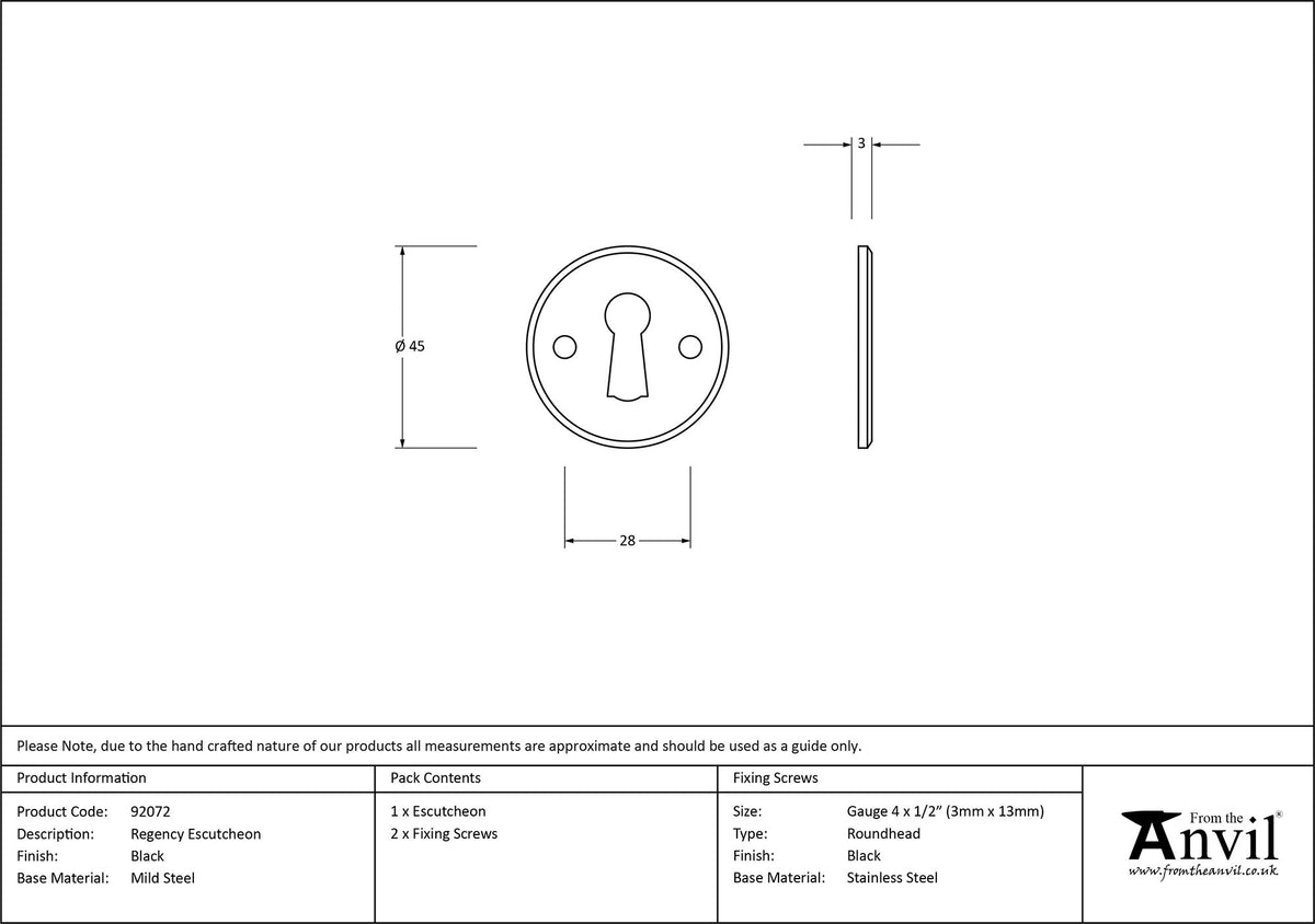 ESCUTCHEON REGENCY 45x3 BLK - 92072 by MARCHES (ANVIL) ARCHITECTURAL HARDWARE