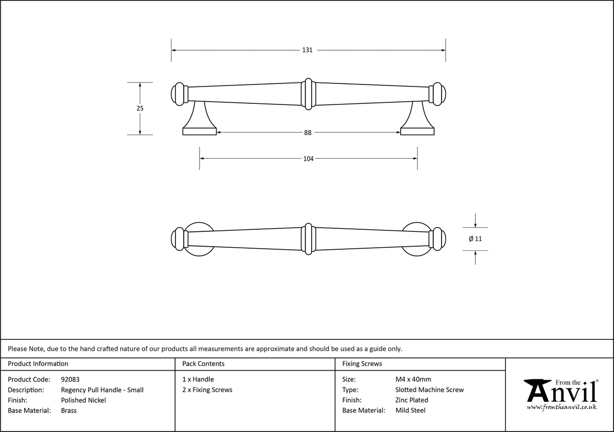 REGENCY PULL HANDLE 104HC 12x131x25 PNP - 92083 by MARCHES (ANVIL) ARCHITECTURAL HARDWARE