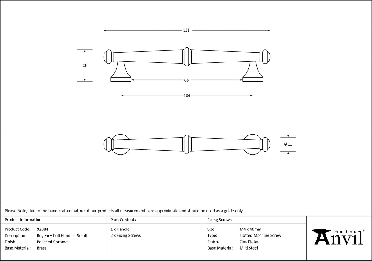 REGENCY PULL HANDLE 104HC 12x131x25 PCP - 92084 by MARCHES (ANVIL) ARCHITECTURAL HARDWARE