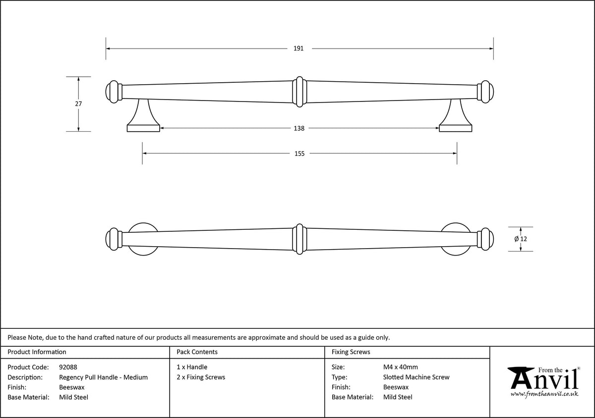 REGENCY PULL HANDLE 155HC 12x191x27 BWX - 92088 by MARCHES (ANVIL) ARCHITECTURAL HARDWARE