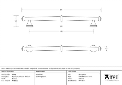 REGENCY PULL HANDLE 155HC 12x191x27 BWX - 92088 by MARCHES (ANVIL) ARCHITECTURAL HARDWARE