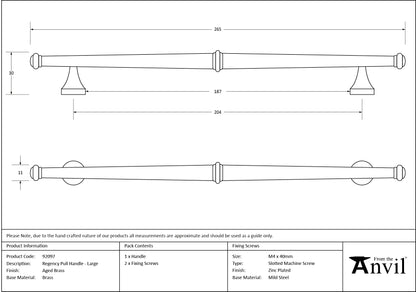 REGENCY PULL HANDLE 204HC 12x265x27 AGBR - 92097 by MARCHES (ANVIL) ARCHITECTURAL HARDWARE