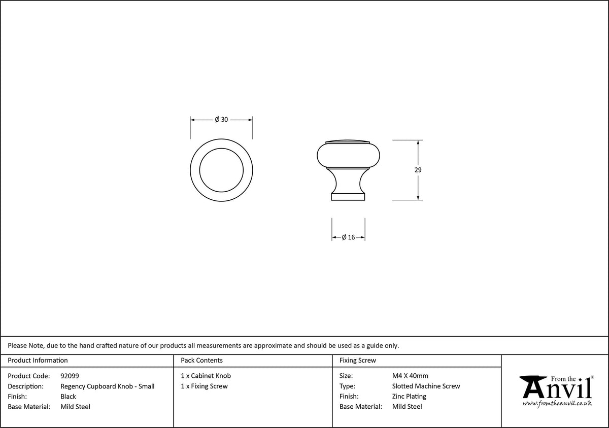 REGENCY CABINET KNOB 30x29x16 BLK - 92099 by MARCHES (ANVIL) ARCHITECTURAL HARDWARE