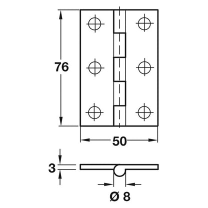 BUTT HINGE 207 HG 76x51x3 BRS