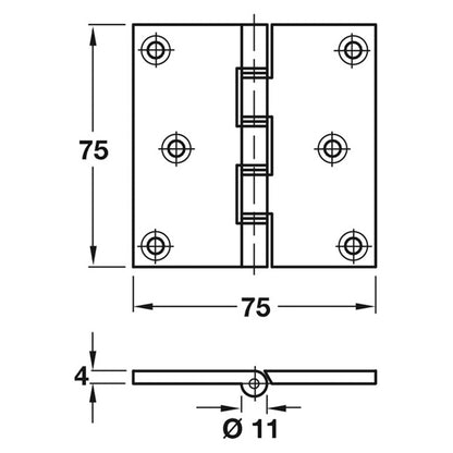 DPBW PROJ BUTT HINGE 76x76 BRS/SELF