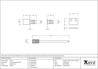 SASH SECURE STOP 16x39 AGBZ x4 - 92135 by MARCHES (ANVIL) ARCHITECTURAL HARDWARE