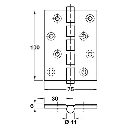BUTT HINGE BB SQU INT 100x75x6 PCP