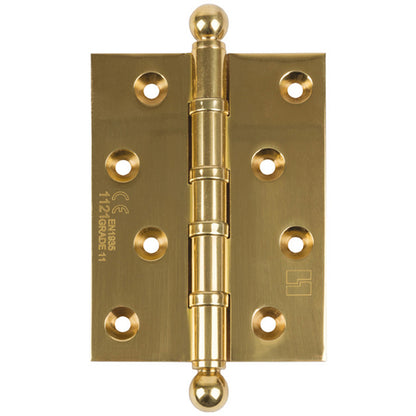 Ball Bearing Butt Hinge Ball Finial Intumescent 100x75x6mm Polished Brass