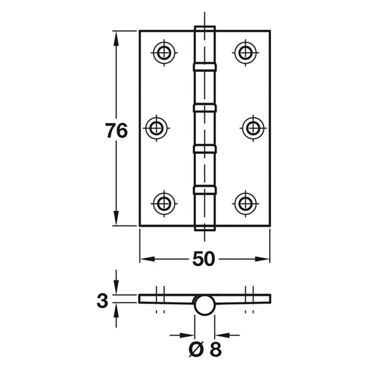 BUTT HINGE BB SQU 76x50x3 SCP