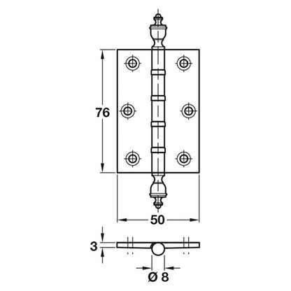 BUTT HINGE BB URN 76x50x3 PBR
