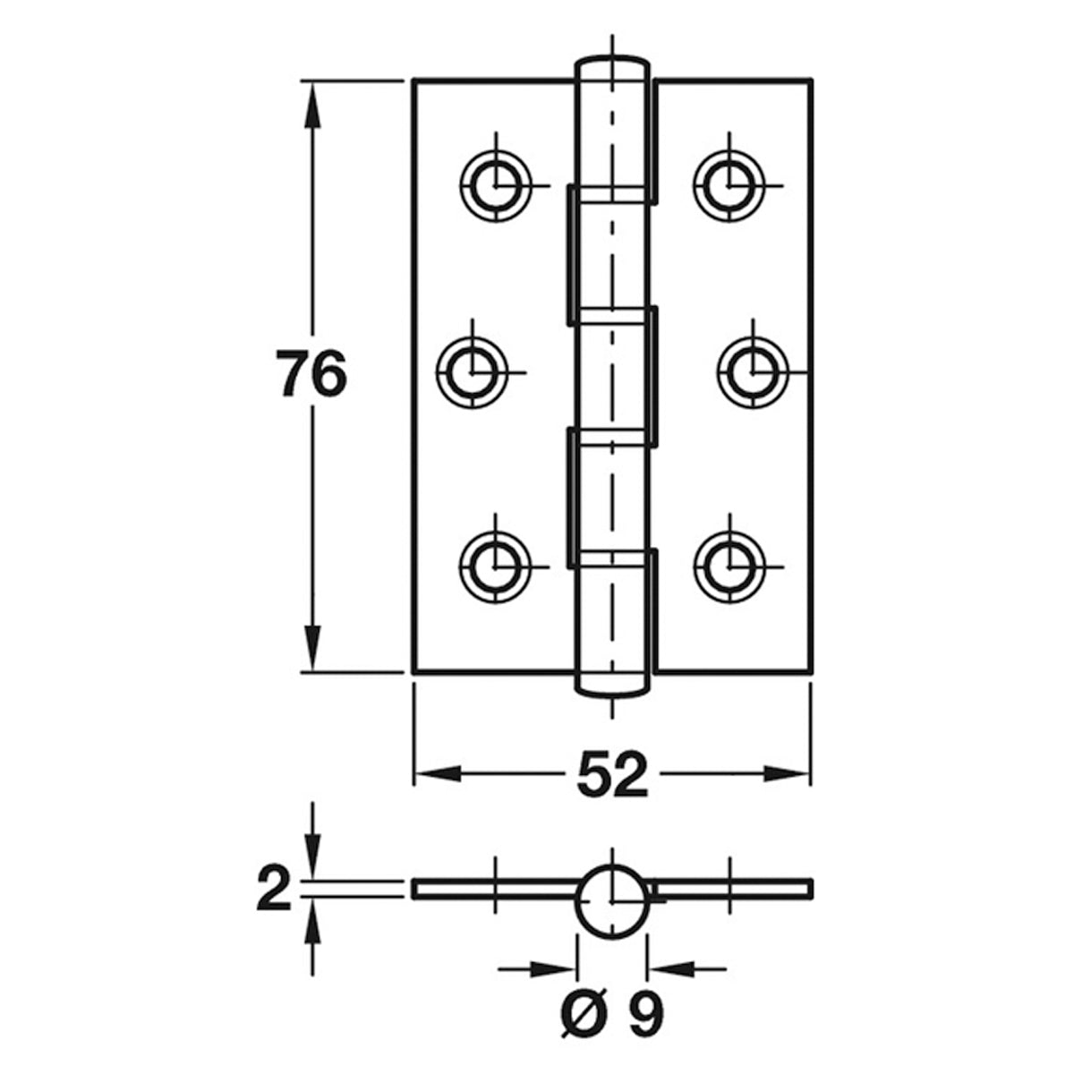 BUTT HINGE WASHERED 76x52 SQU SSS