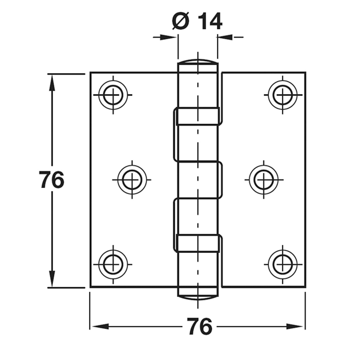BUTT HINGE 2BB 76x76 STST/MAT