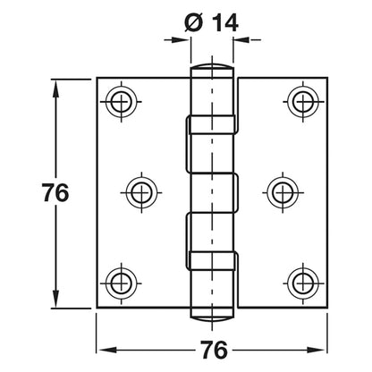 BUTT HINGE 2BB 76x76 STST/MAT
