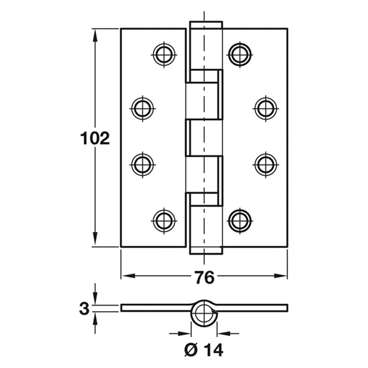 BUTT HINGE BB 102x76x17 G13 PSS