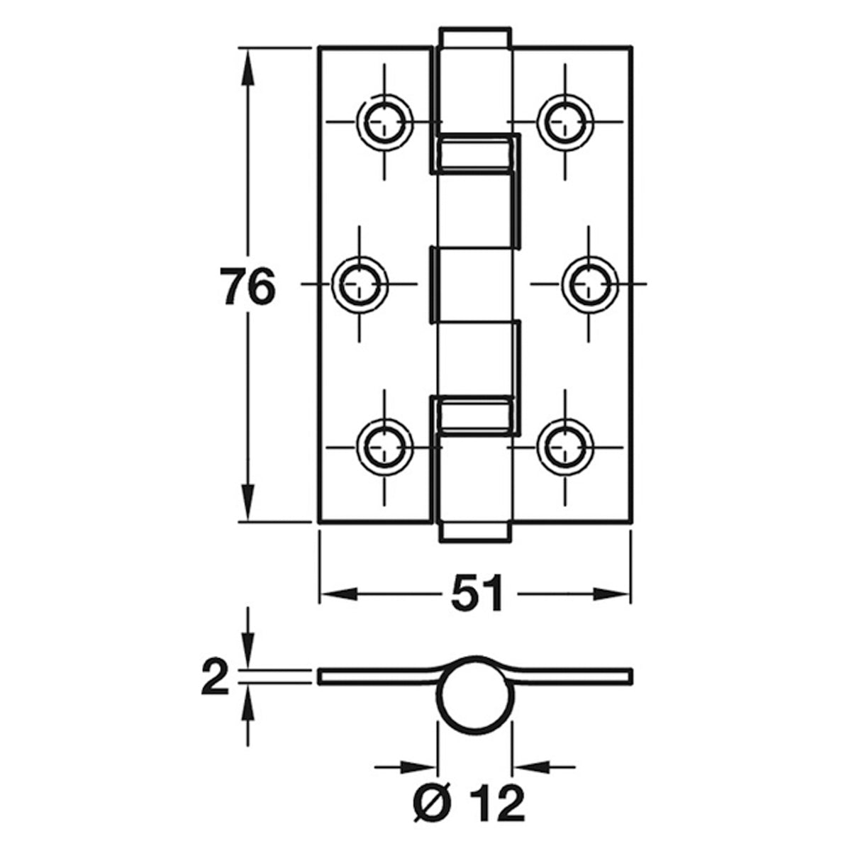 BUTT HINGE BB 76x51x12 SQU SSS