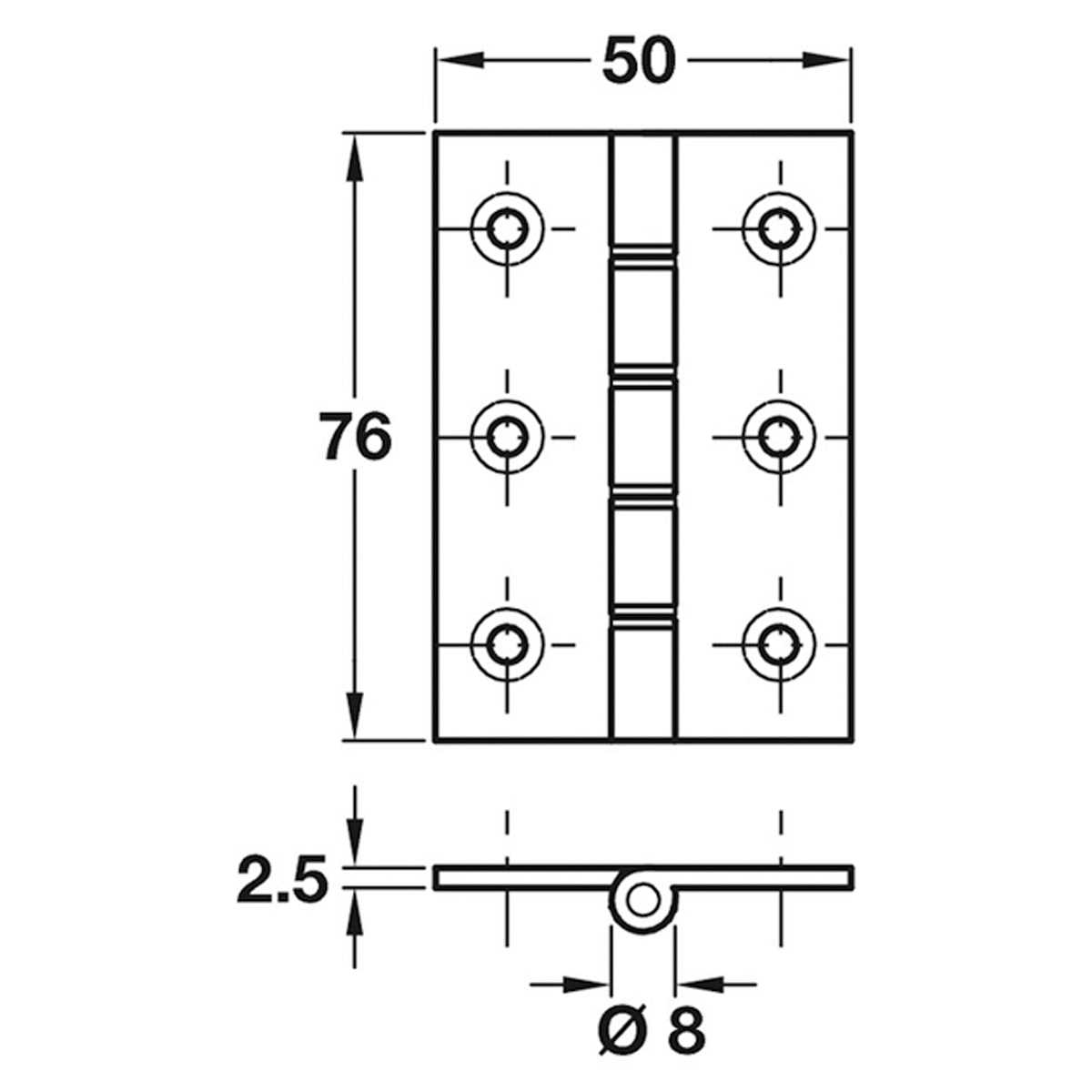 DSSW BUTT HINGE 76x50 BRS/SNI